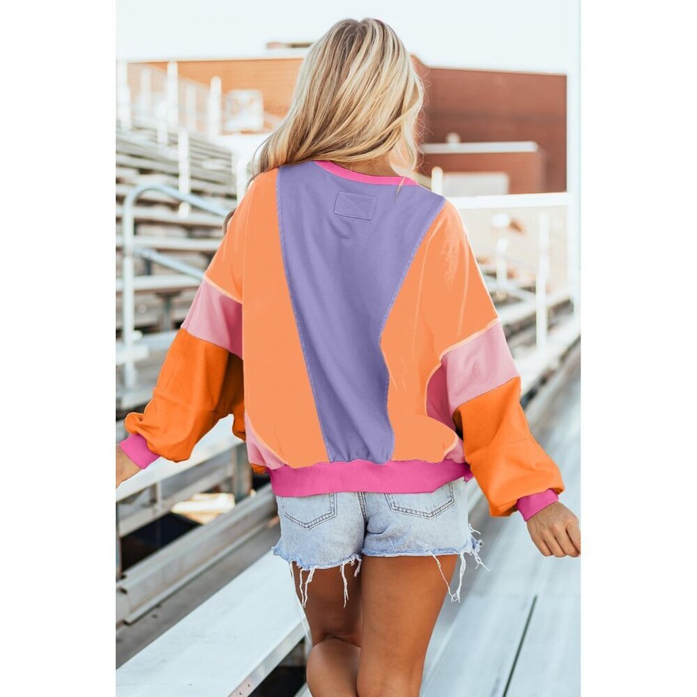 Womens Colorblock Patchwork Oversized Long Sleeve… - image 3